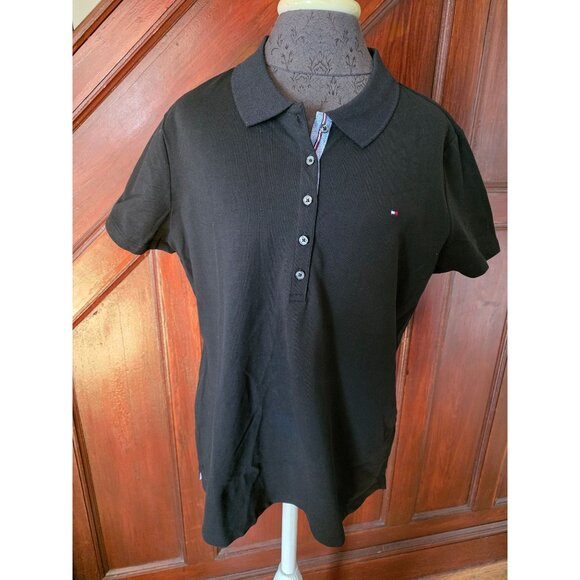 Tommy Hilfiger Black Polo Shirt XL Cotton Blend Short Sleeve New - Picture 1 of 6